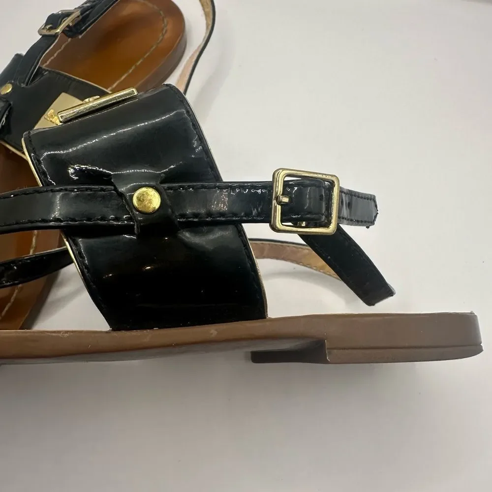 Kate Spade New York- Cassandra Black Patent Leather Thong Flats Size 6